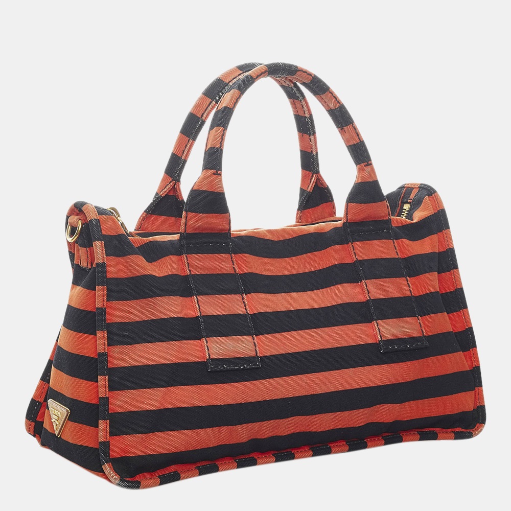 

Prada Orange Canapa Righe Canvas Satchel