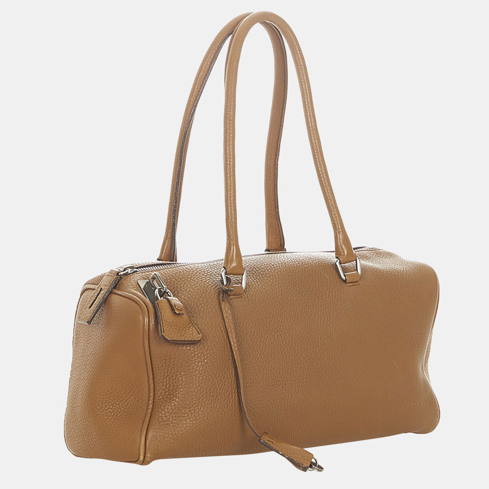 

Prada Brown/Beige Vitello Daino Boston Bag