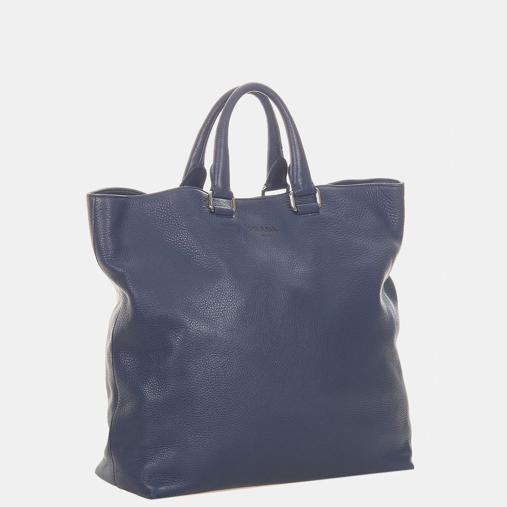 

Prada Navy Blue Vitello Daino Leather Tote Bag