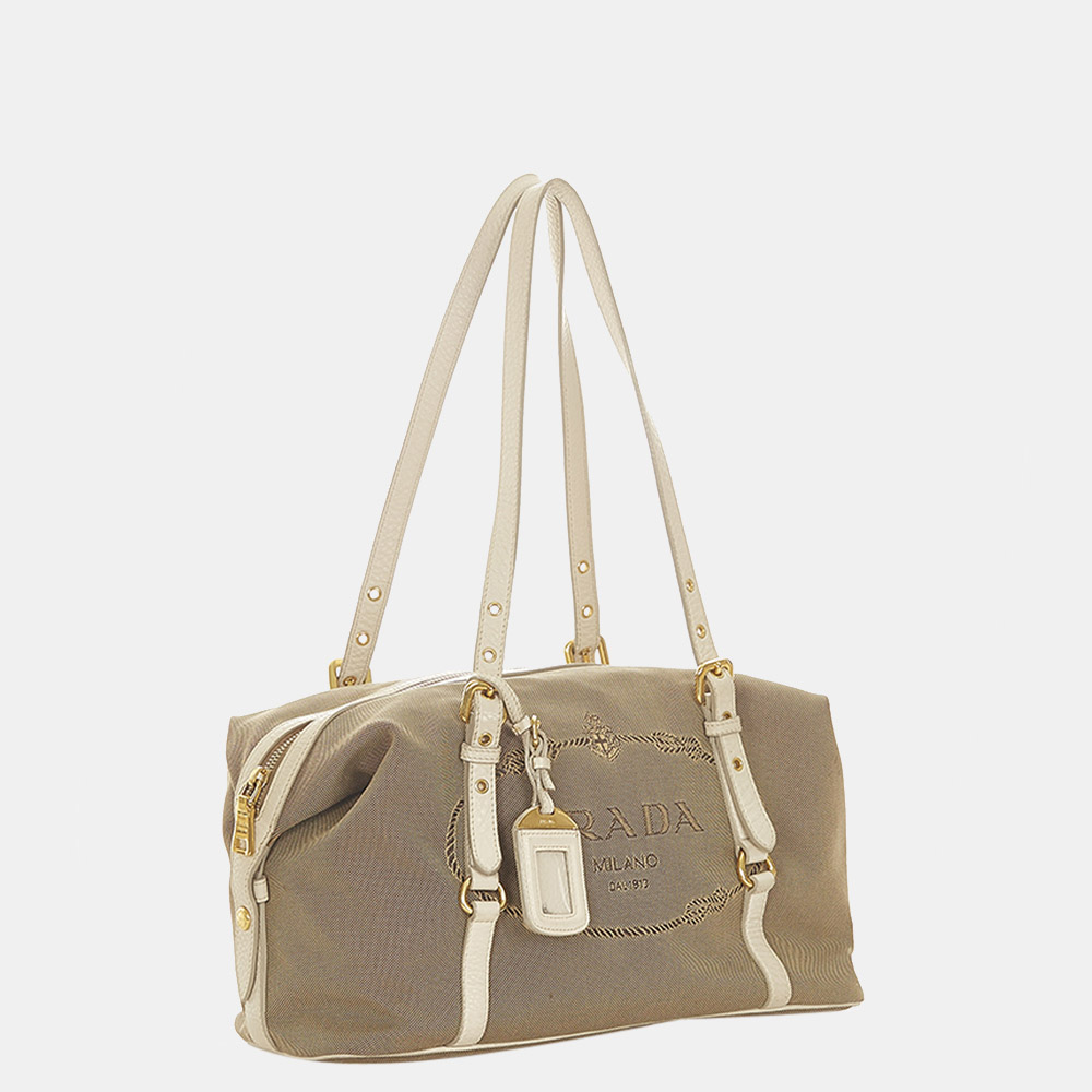 

Prada Brown/White Canapa Logo Canvas Shoulder Bag