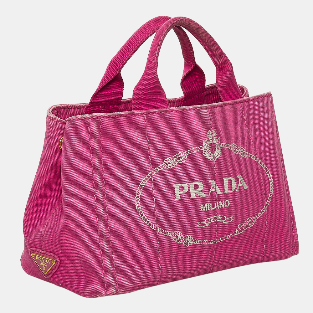 

Prada Pink Canapa Logo Canvas Handbag
