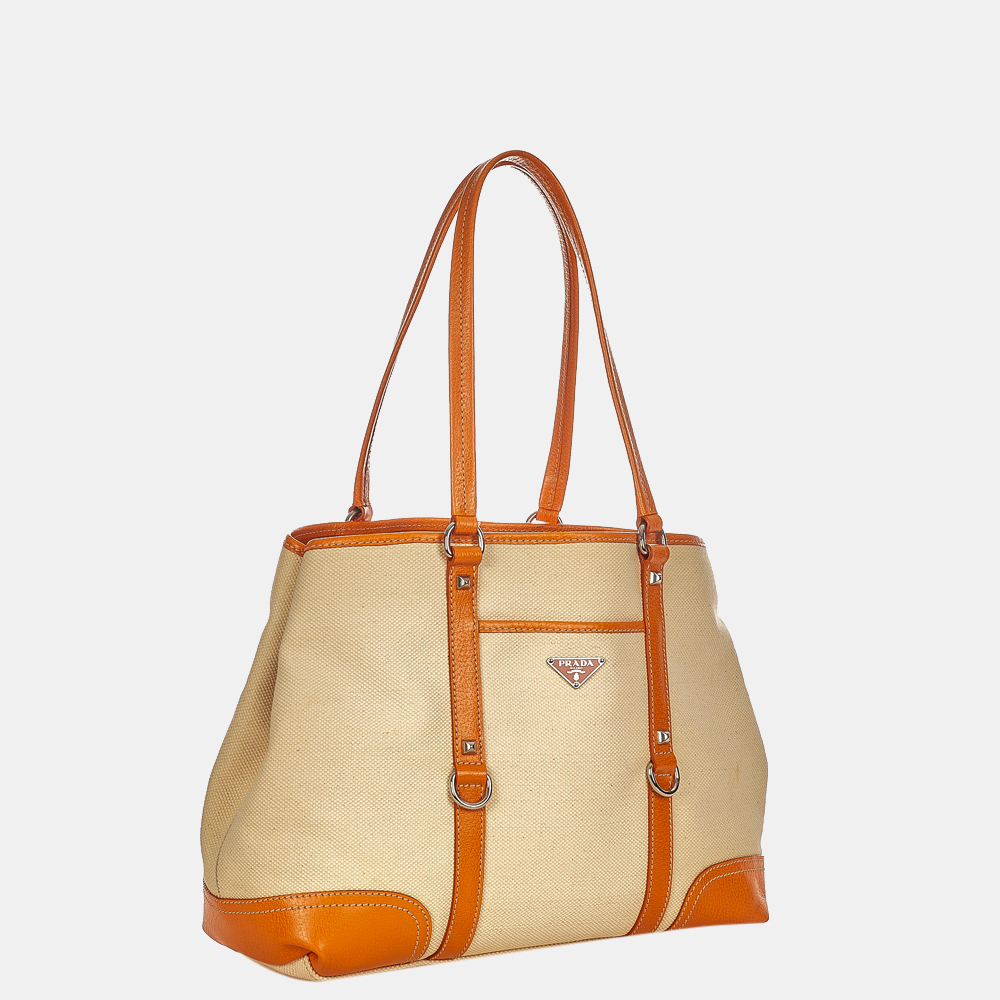 

Prada Beige/Brown/Orange Canvas Tote Bag