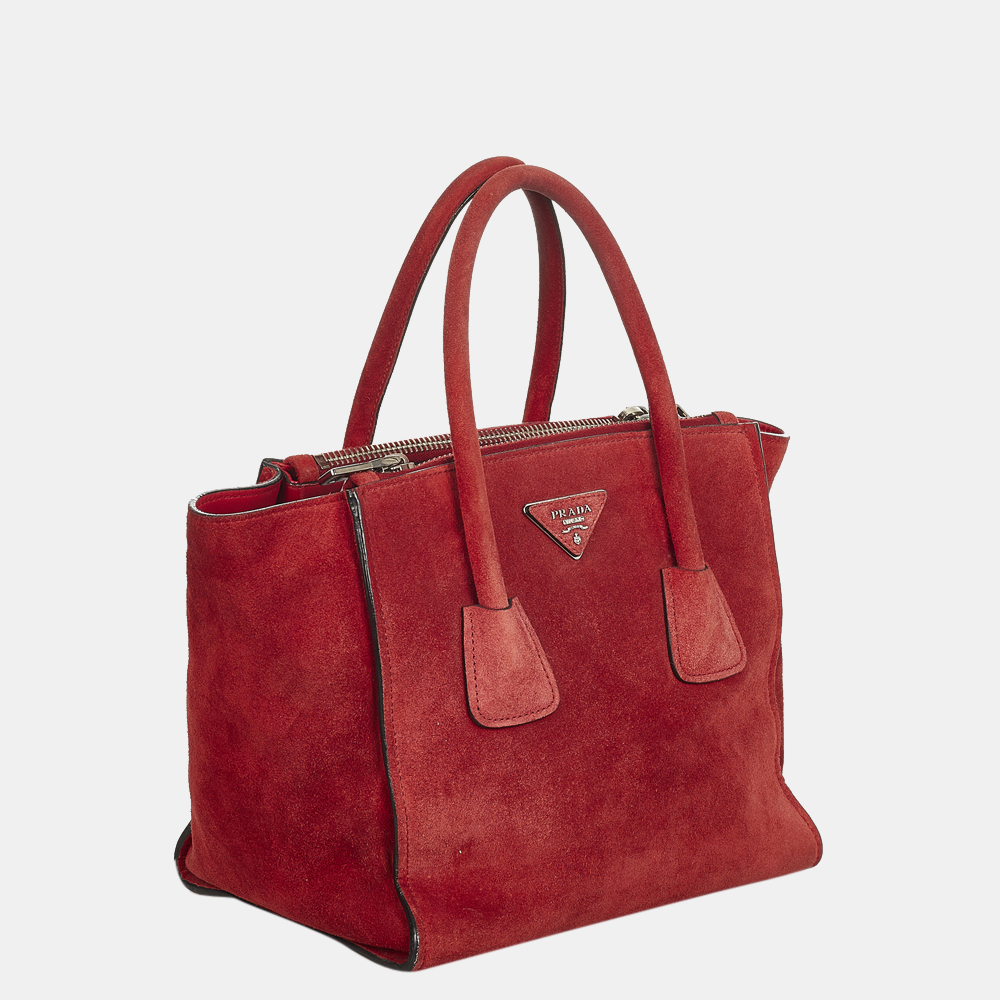 

Prada Red Twin Pocket Suede Satchel