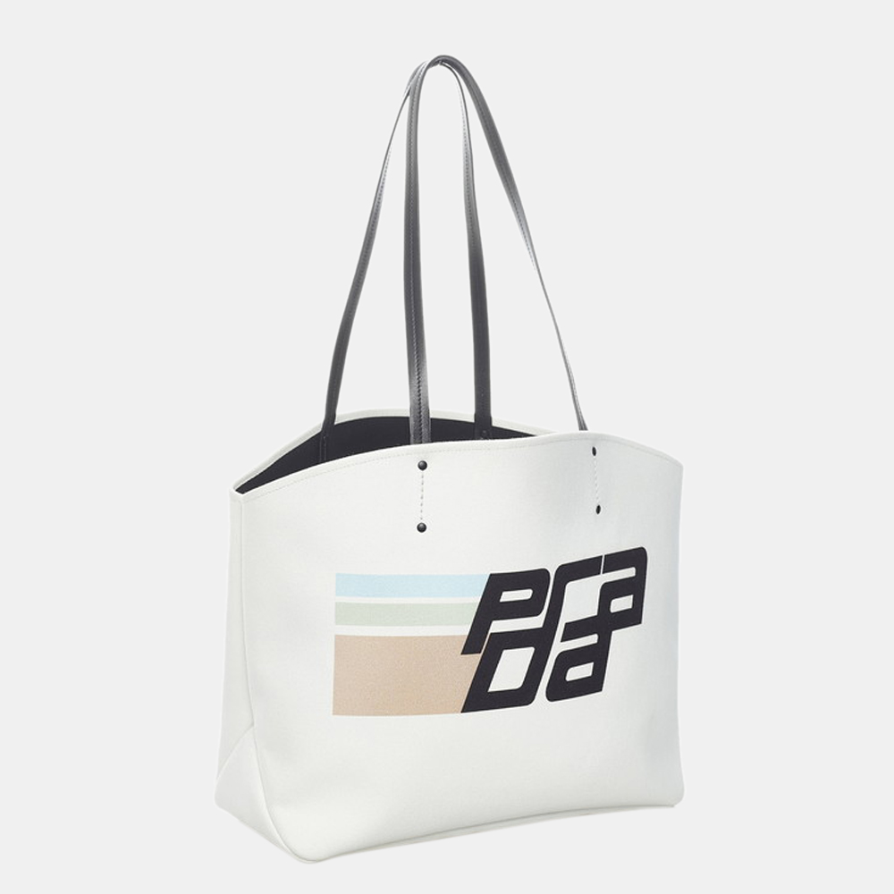 

Prada White Canapa Logo Print Tote Bag