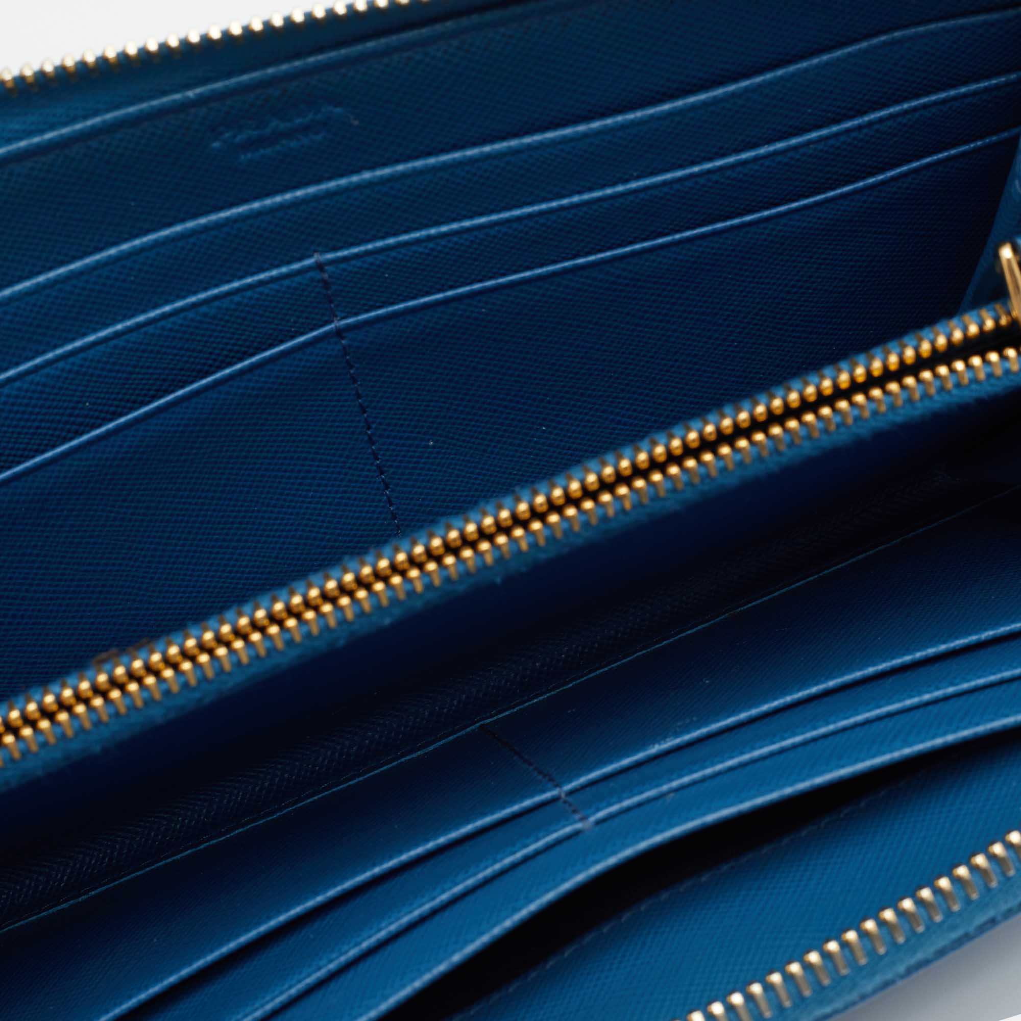 

Prada Blue Saffiano Lux Leather Zip Around Wallet