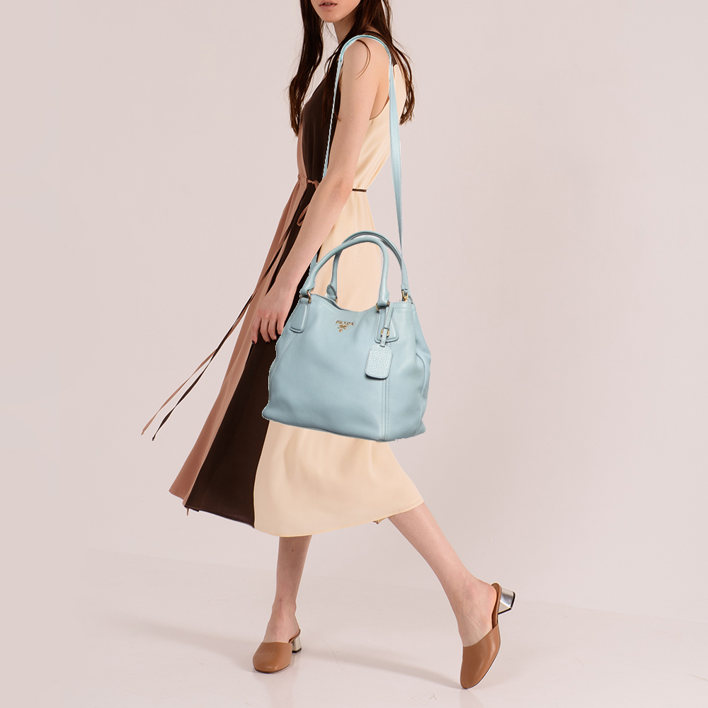 

Prada Pale Blue Vitello Daino Leather Sacca 2 Manici Tote