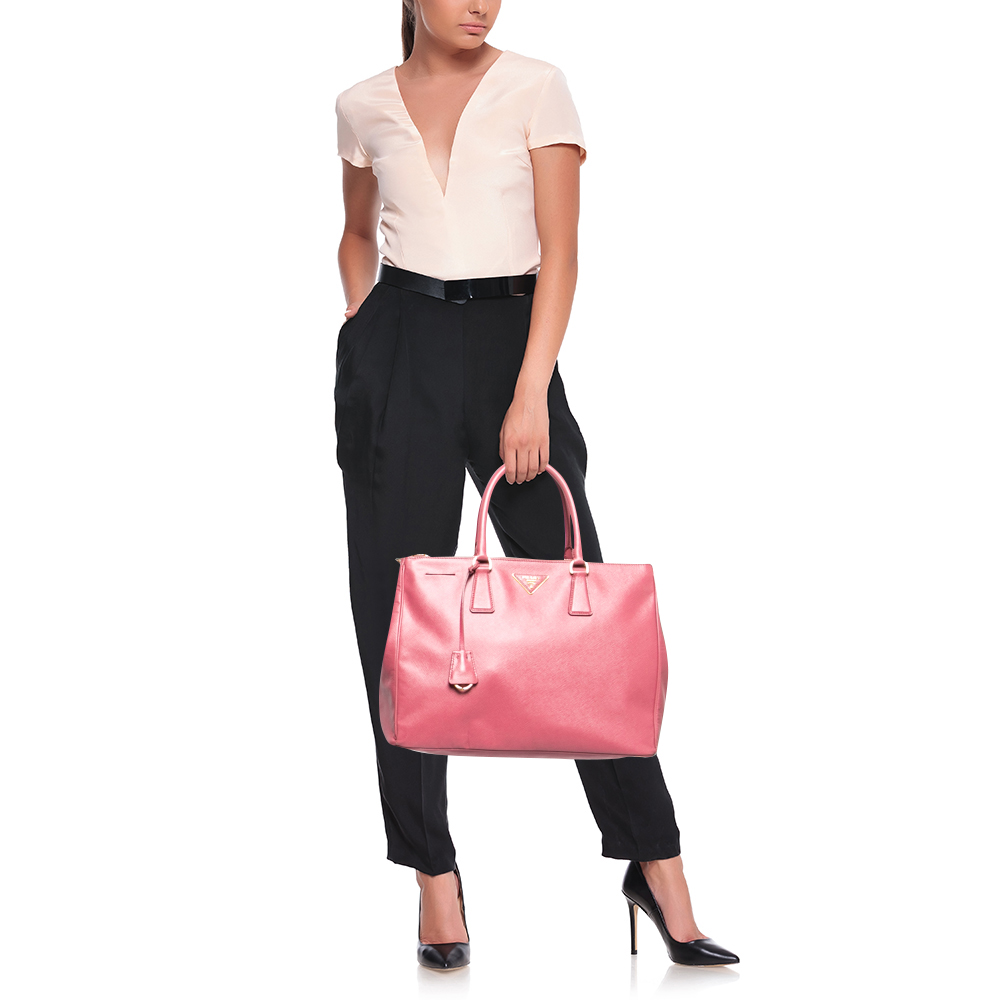 

Prada Pink Saffiano Lux Leather Large Double Zip Tote