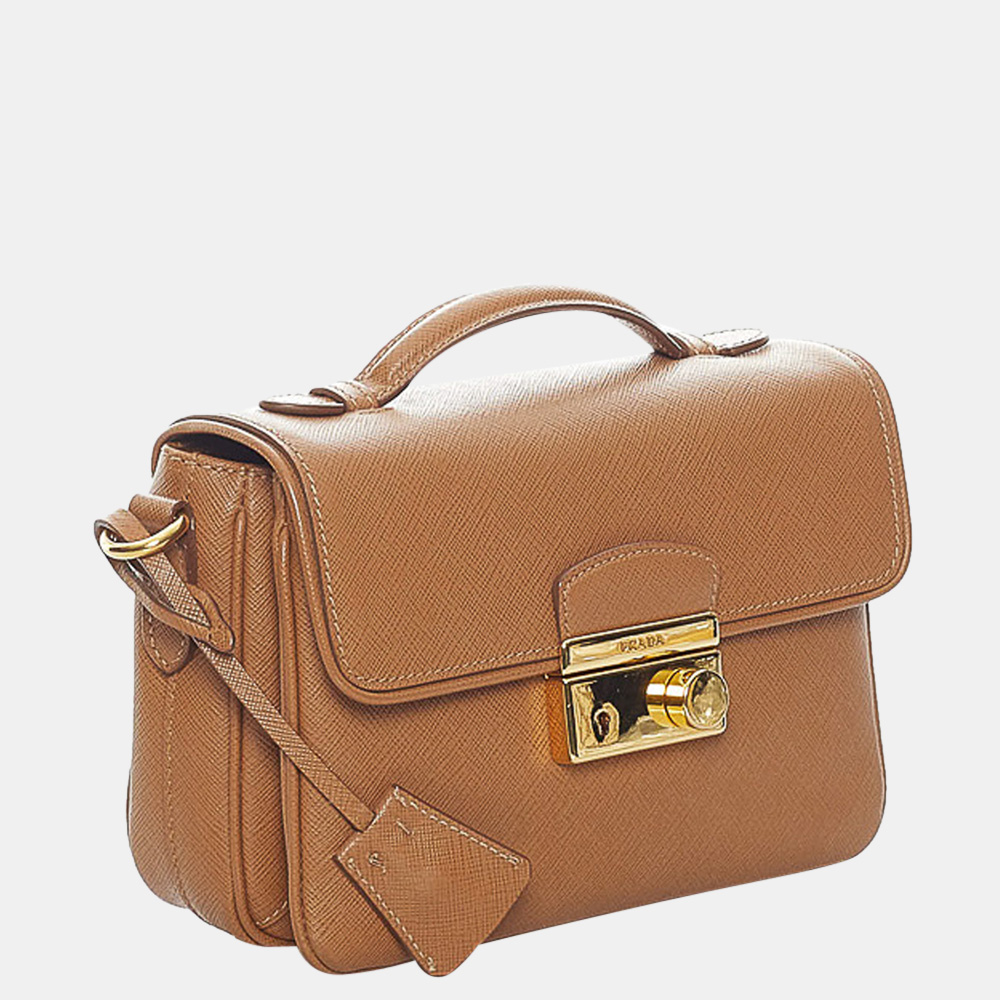

Prada Brown Saffiano Sound Satchel
