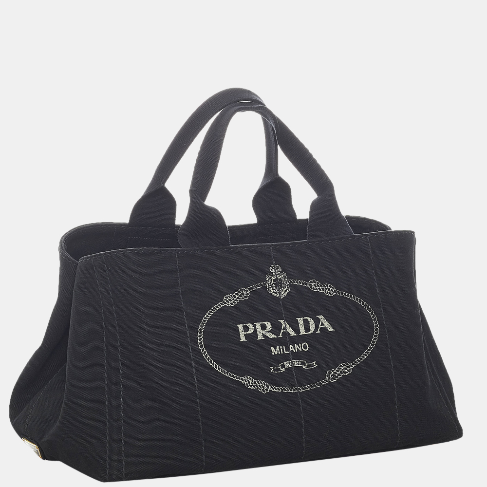 

Prada Black Canapa Logo Canvas Handbag