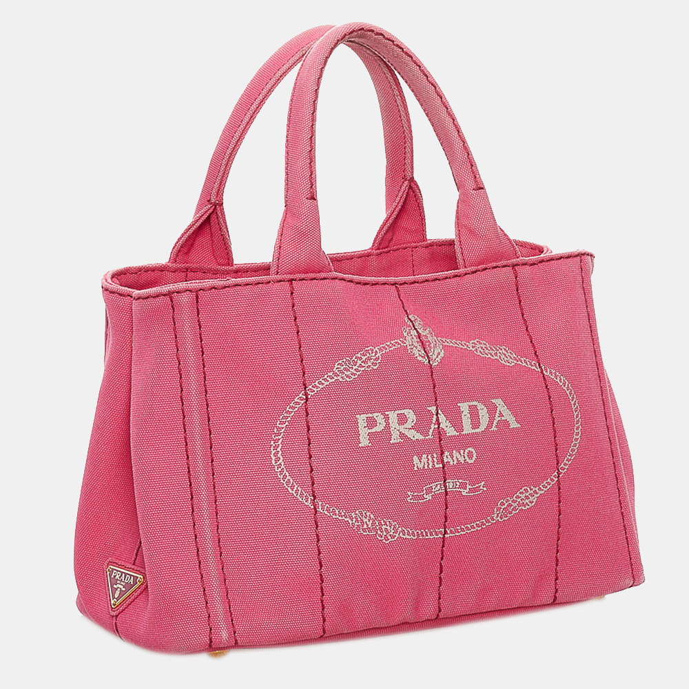 

Prada Pink Canapa Logo Canvas Satchel