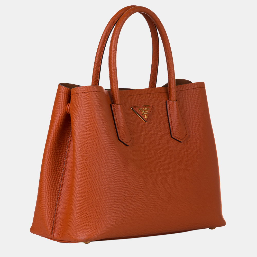 

Prada Orange Saffiano Cuir Double Satchel