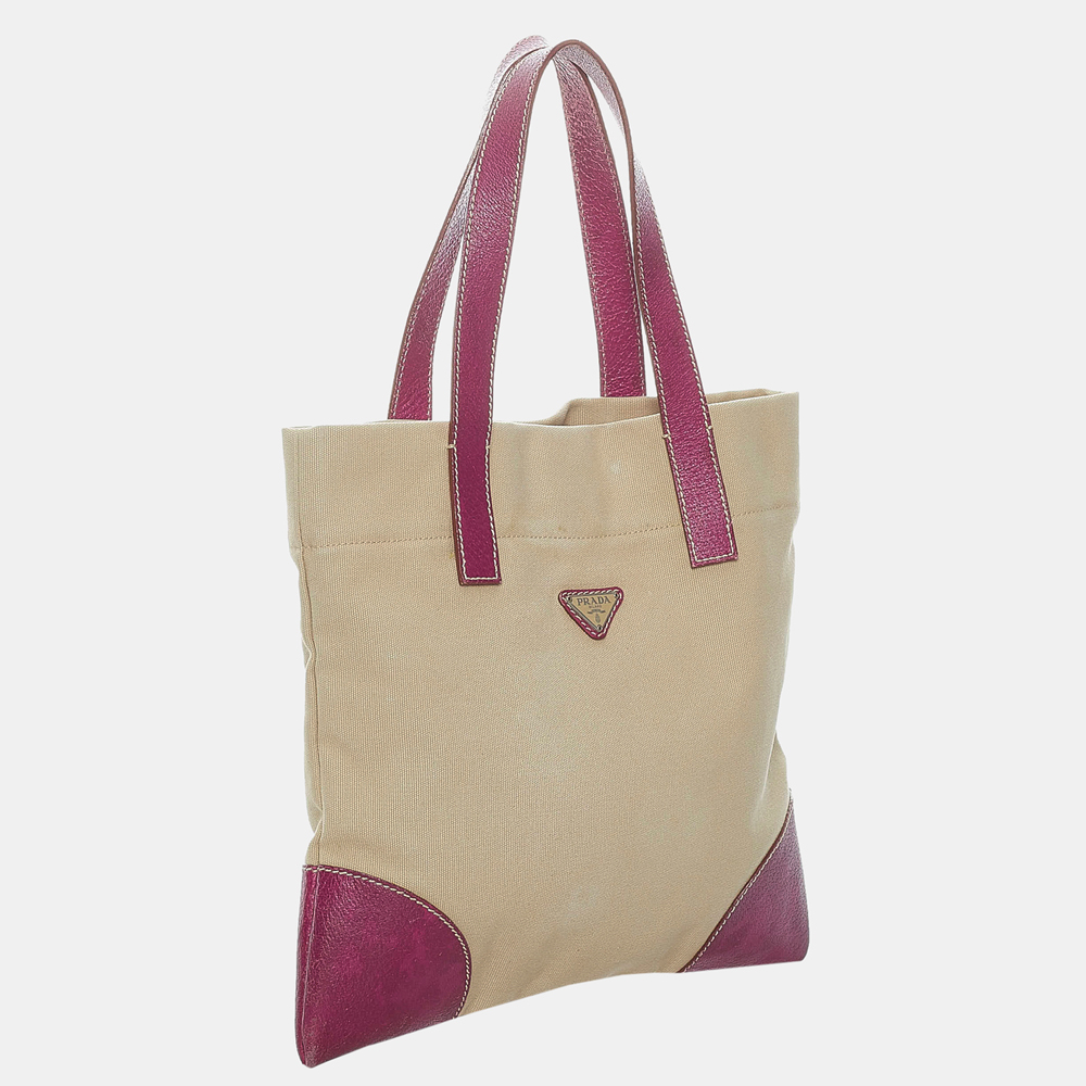 

Prada Beige/Purple Canvas Tote Bag