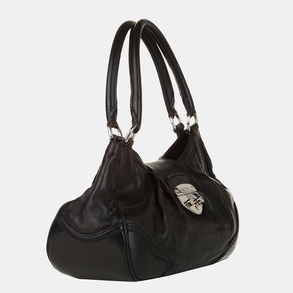 

Prada Black Sound Lock Leather Shoulder Bag