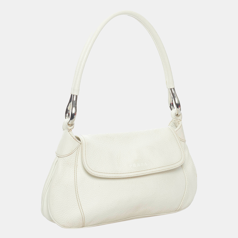 

Prada White Leather Shoulder Bag