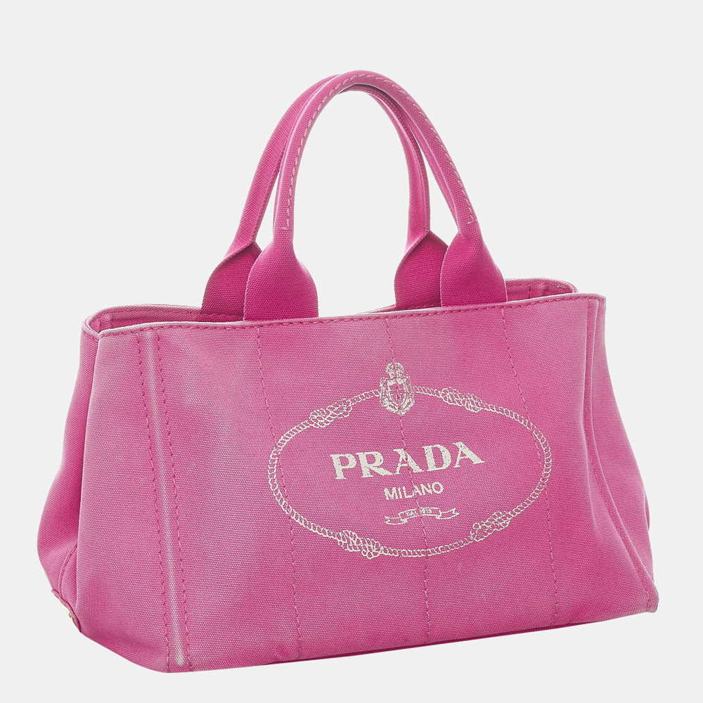 

Prada Pink Canapa Logo Canvas Handbag