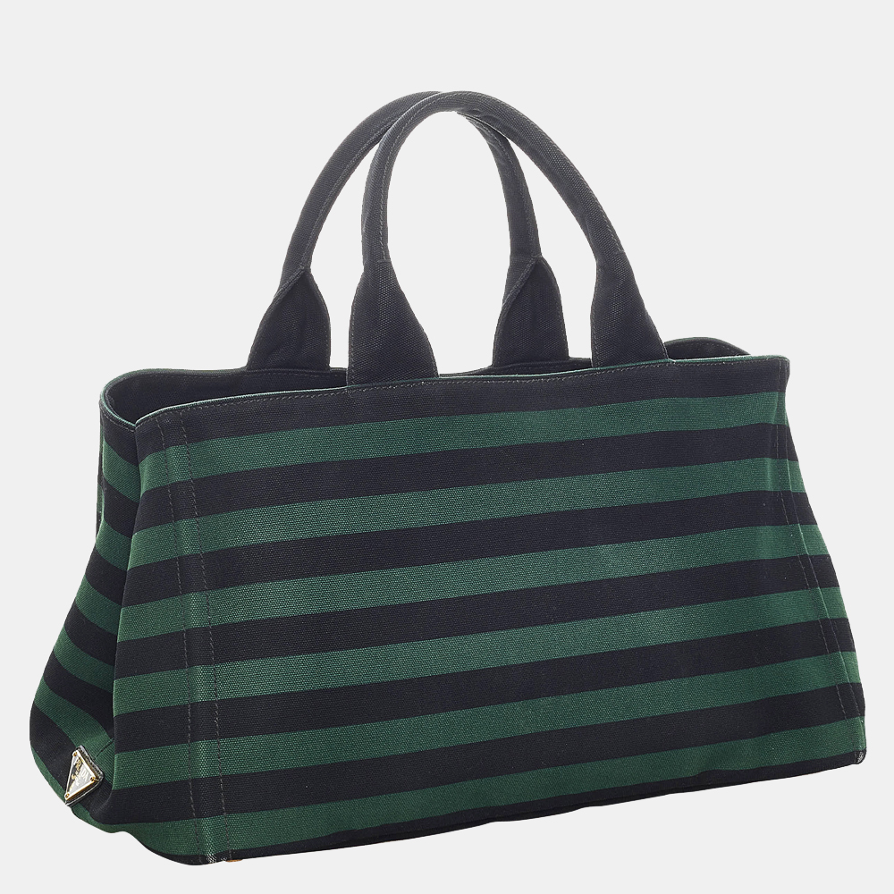 

Prada Blue/Green Canapa Righe Canvas Handbag