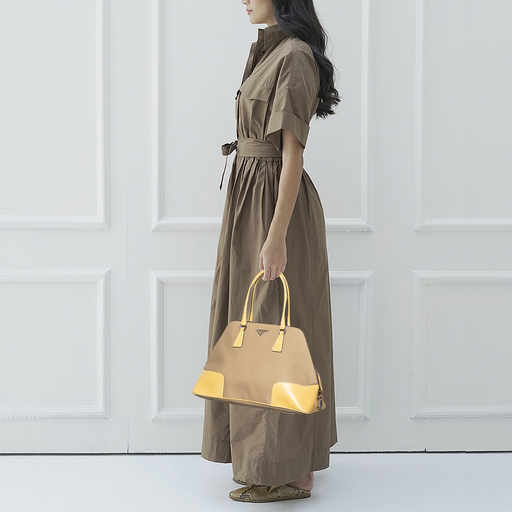 

Prada Beige/Yellow Canvas And Leather Satchel