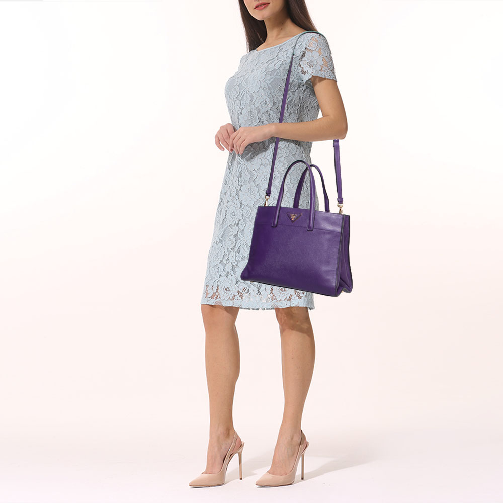 

Prada Purple Saffiano Soft Leather Middle Zip Tote
