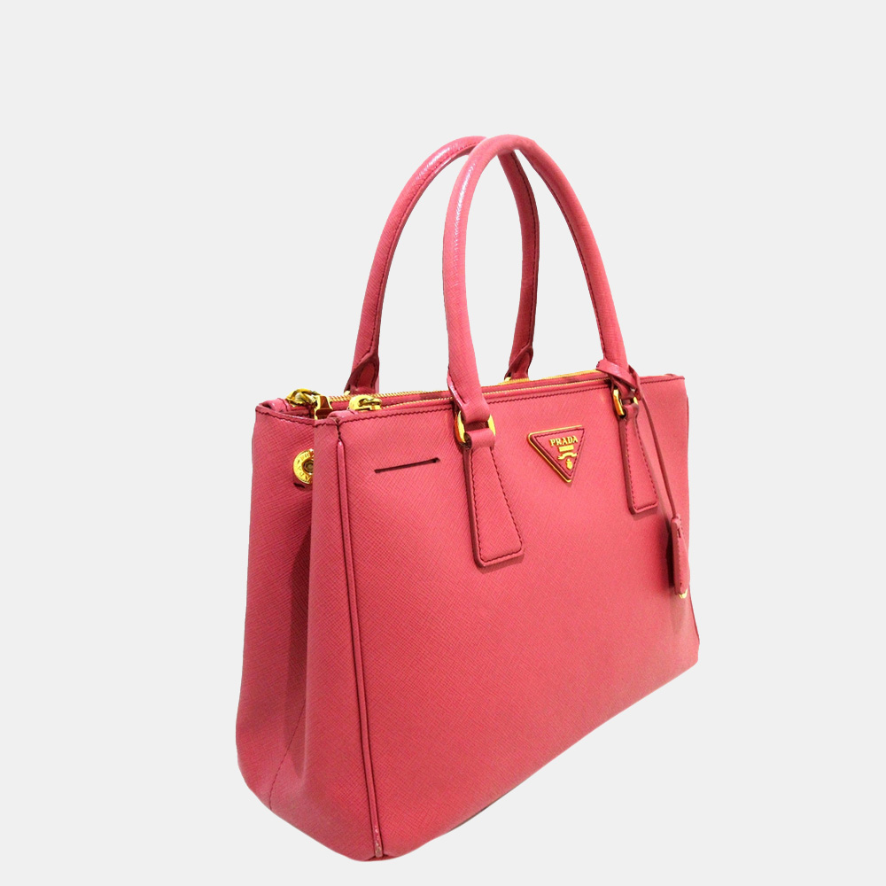 

Prada Pink Saffiano Galleria Double Zip Satchel