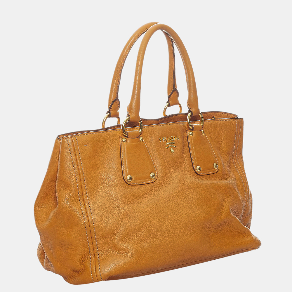 

Prada Brown Vitello Daino Leather Handbag
