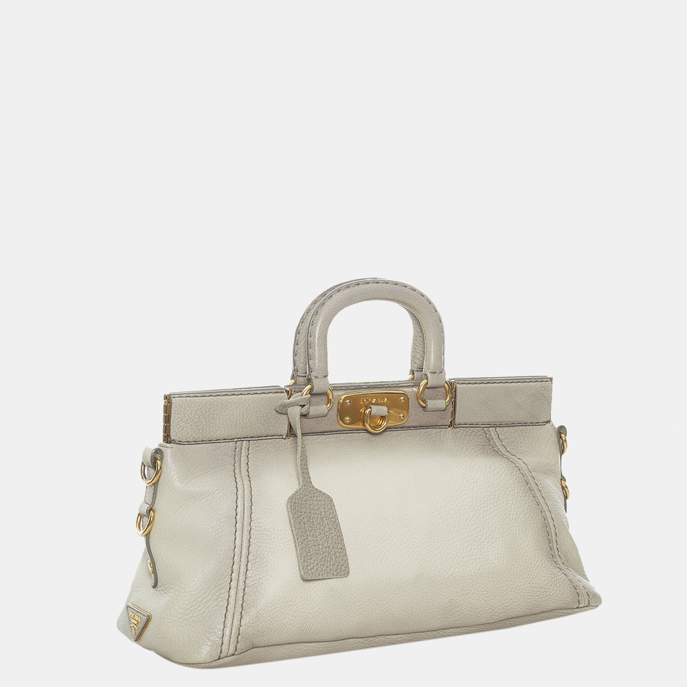 

Prada Grey Cervo Antik Frame Leather Satchel