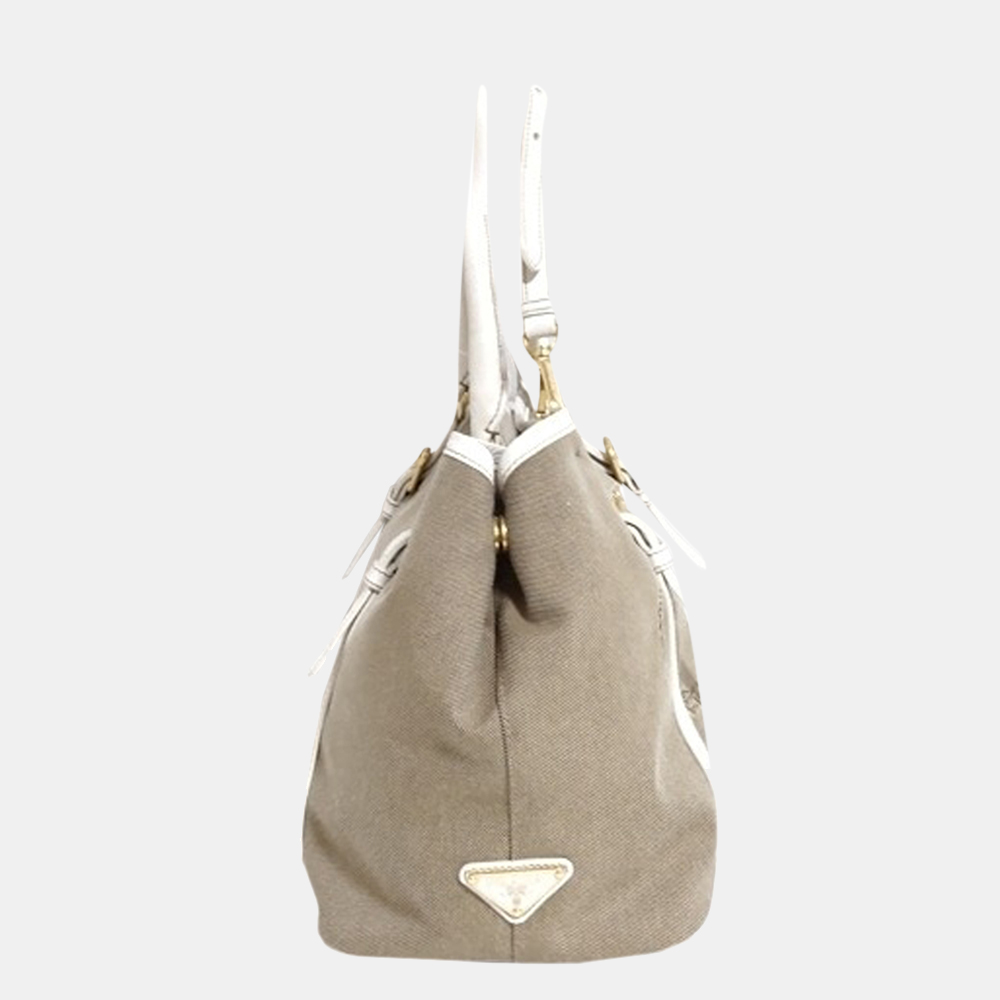 

Prada Brown/White Canapa Logo Canvas Satchel