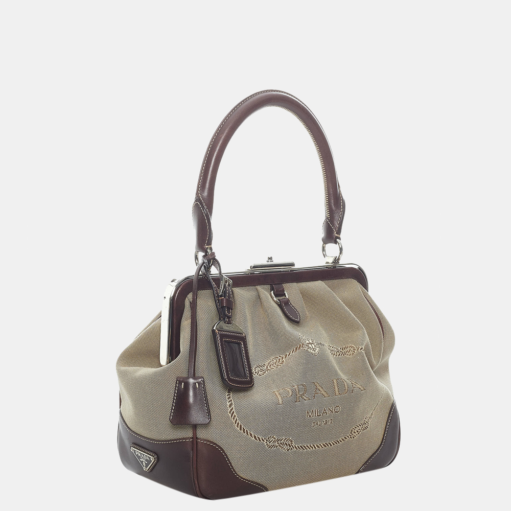 

Prada Beige/Brown Canapa Logo Frame Handbag