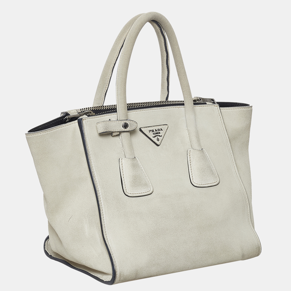 

Prada White Scamosciato Twin Pocket Satchel