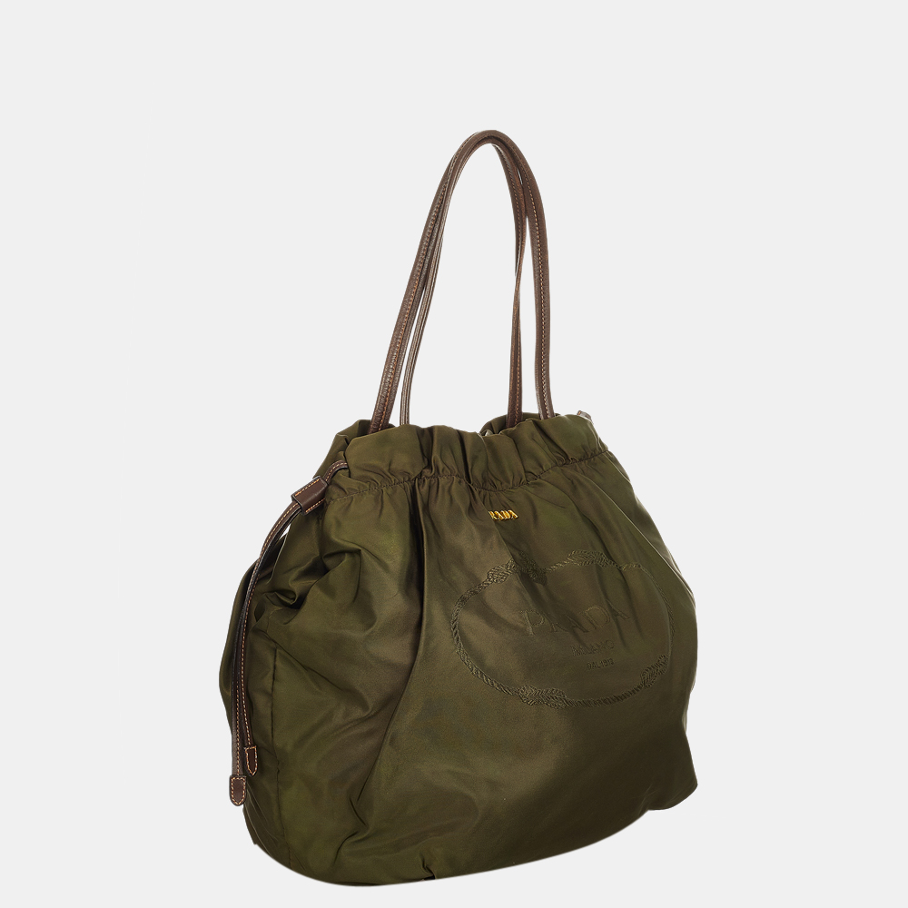 

Prada Grey Logo Tessuto Drawstring Tote Bag