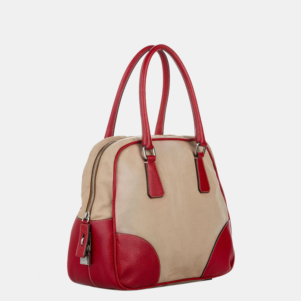 

Prada Multi Canapa Bauletto Canvas Handbag, Beige