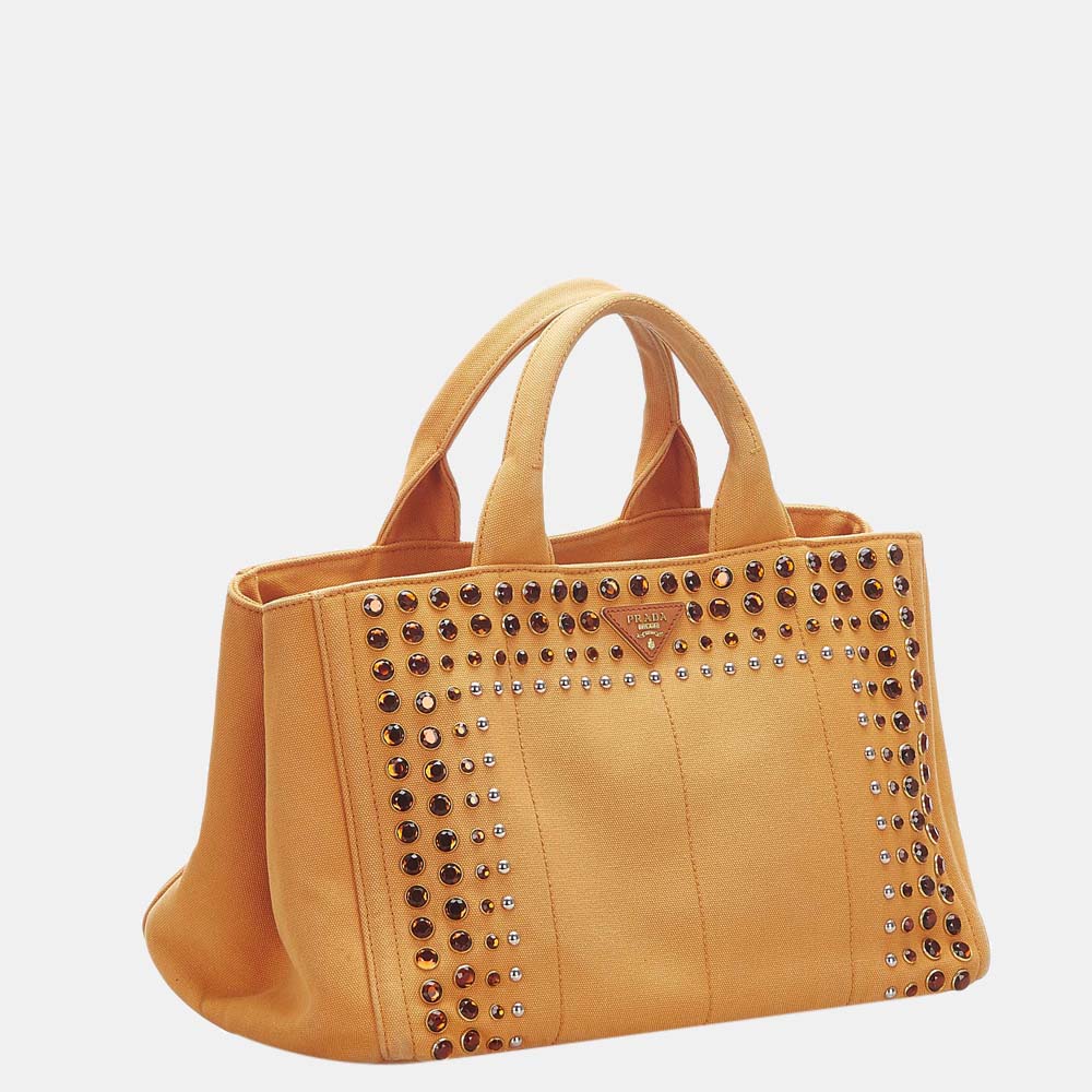 

Prada Orange Canapa Studded Canvas Satchel