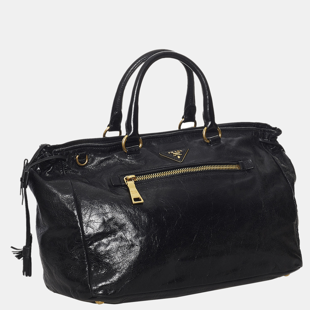 

Prada Black Vitello Shine Satchel