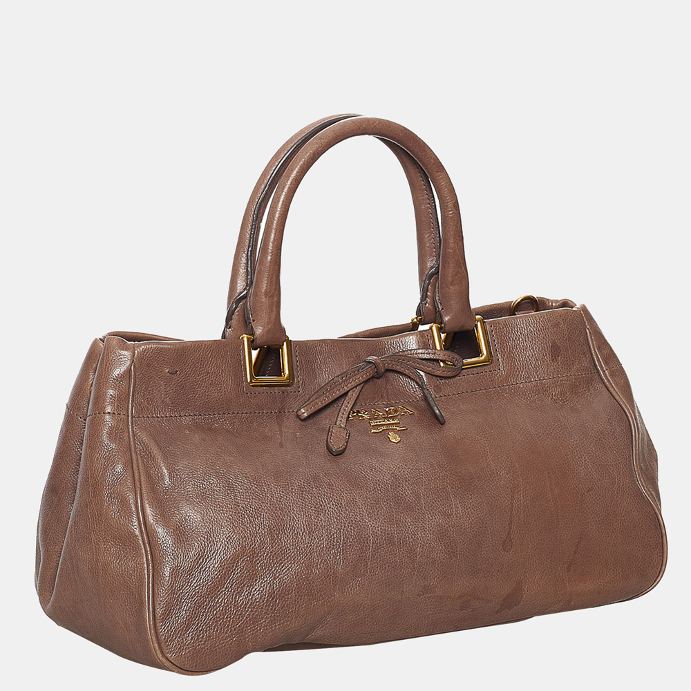 

Prada Brown Glace Calf Leather Satchel