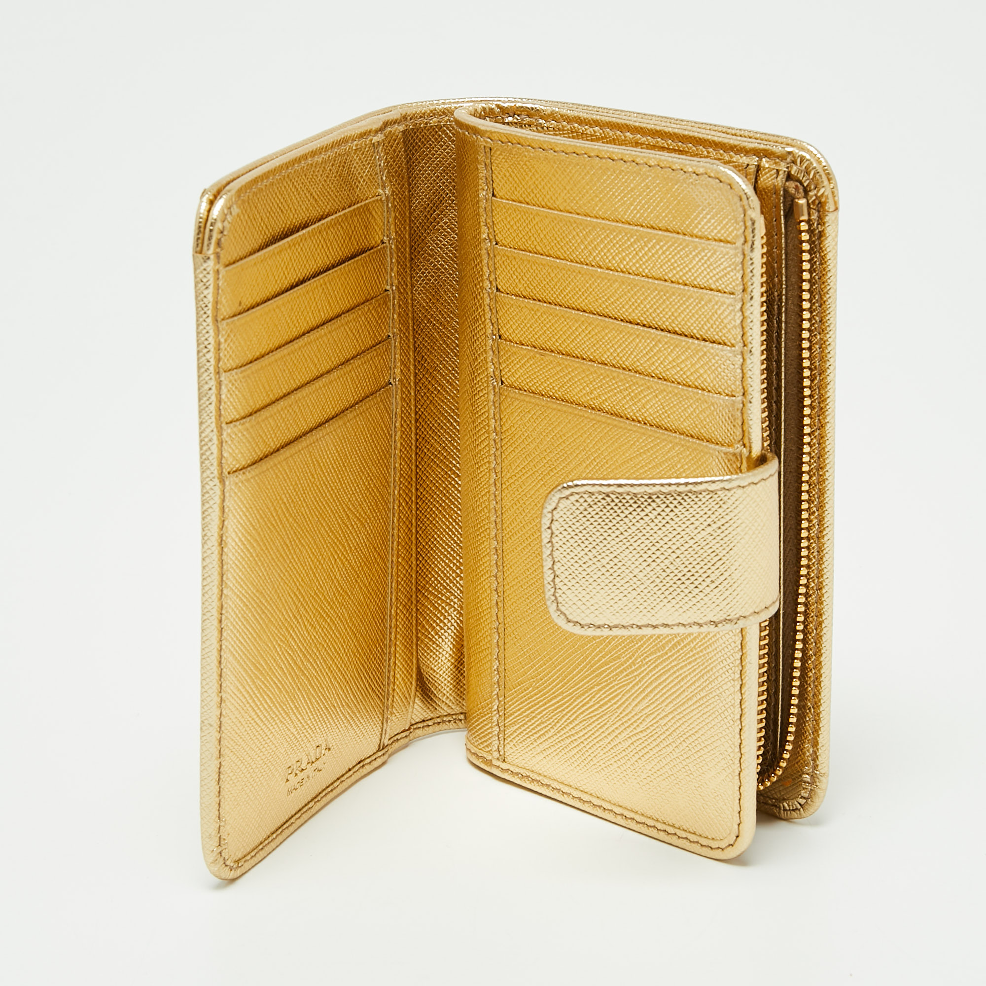 

Prada Metallic Gold Saffiano Lux Leather French Wallet