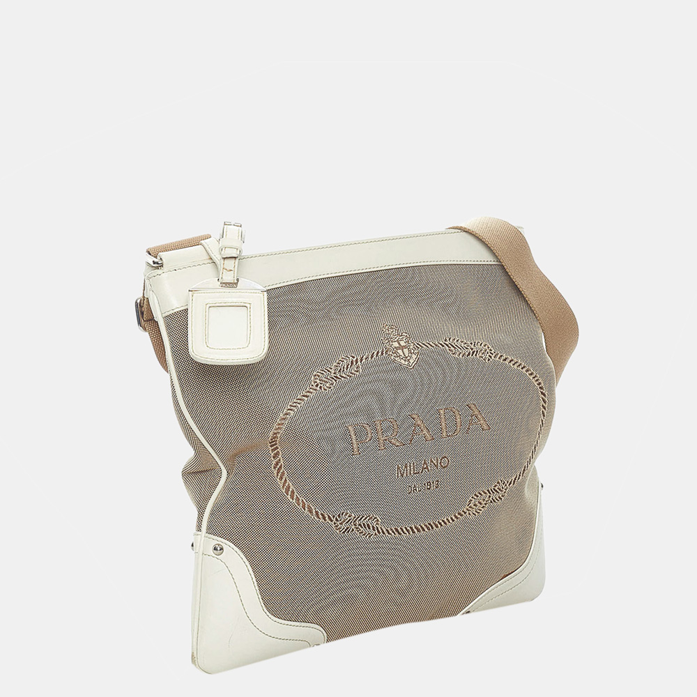 

Prada Beige/Brown/White Canapa Logo Canvas Crossbody Bag