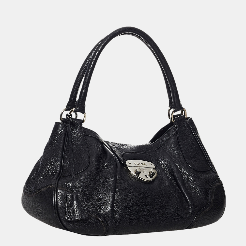 

Prada Black Sound Lock Leather Shoulder Bag