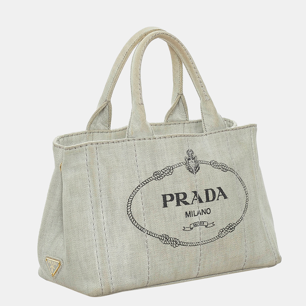 

Prada Grey Canapa Logo Denim Satchel