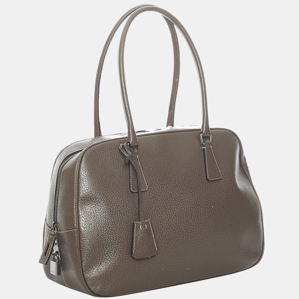 

Prada Brown Saffiano Bauletto Handbag