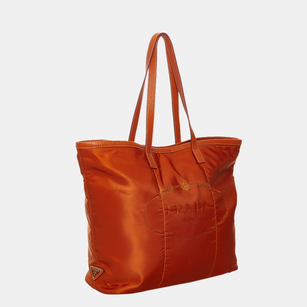 

Prada Orange Canapa Logo Tessuto Tote Bag