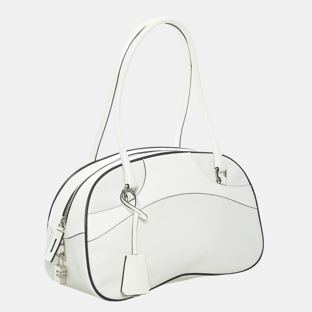 

Prada White Vitello Drive Bowler Bag