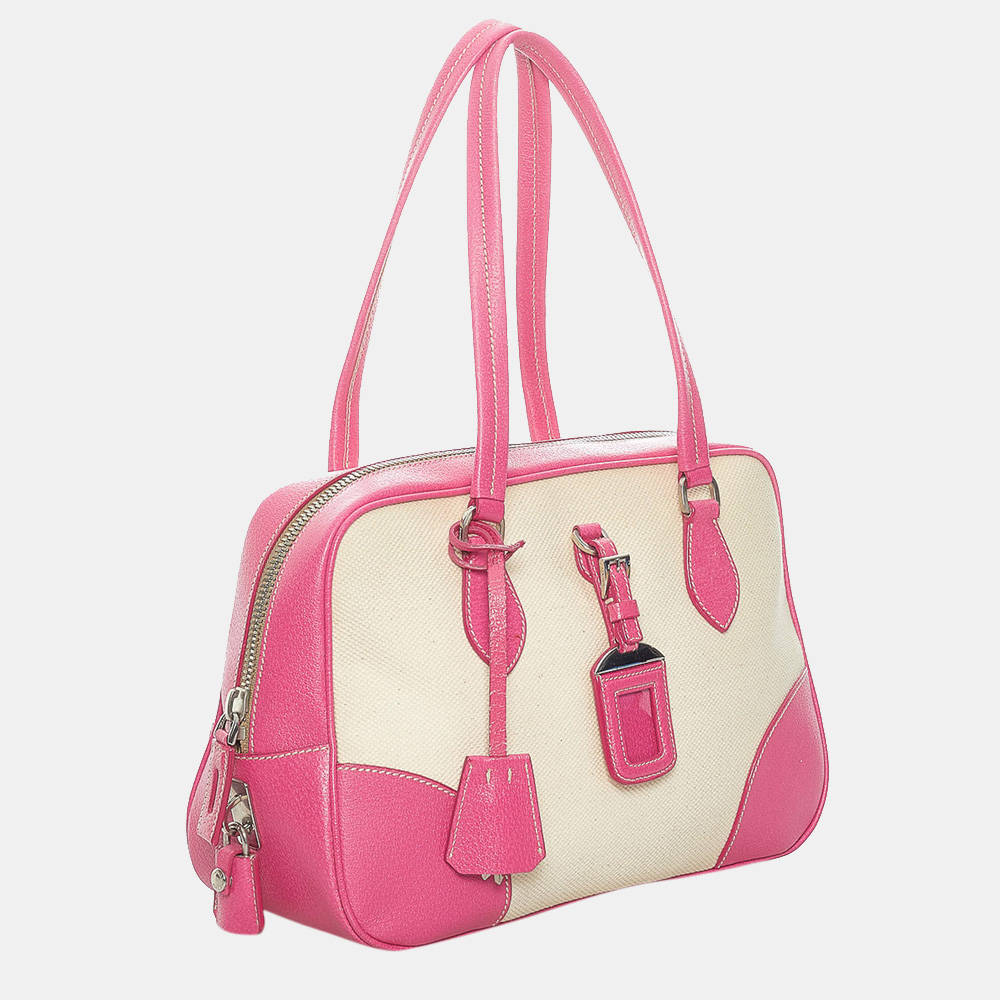 

Prada Beige/Brown/Pink Canvas Shoulder Bag
