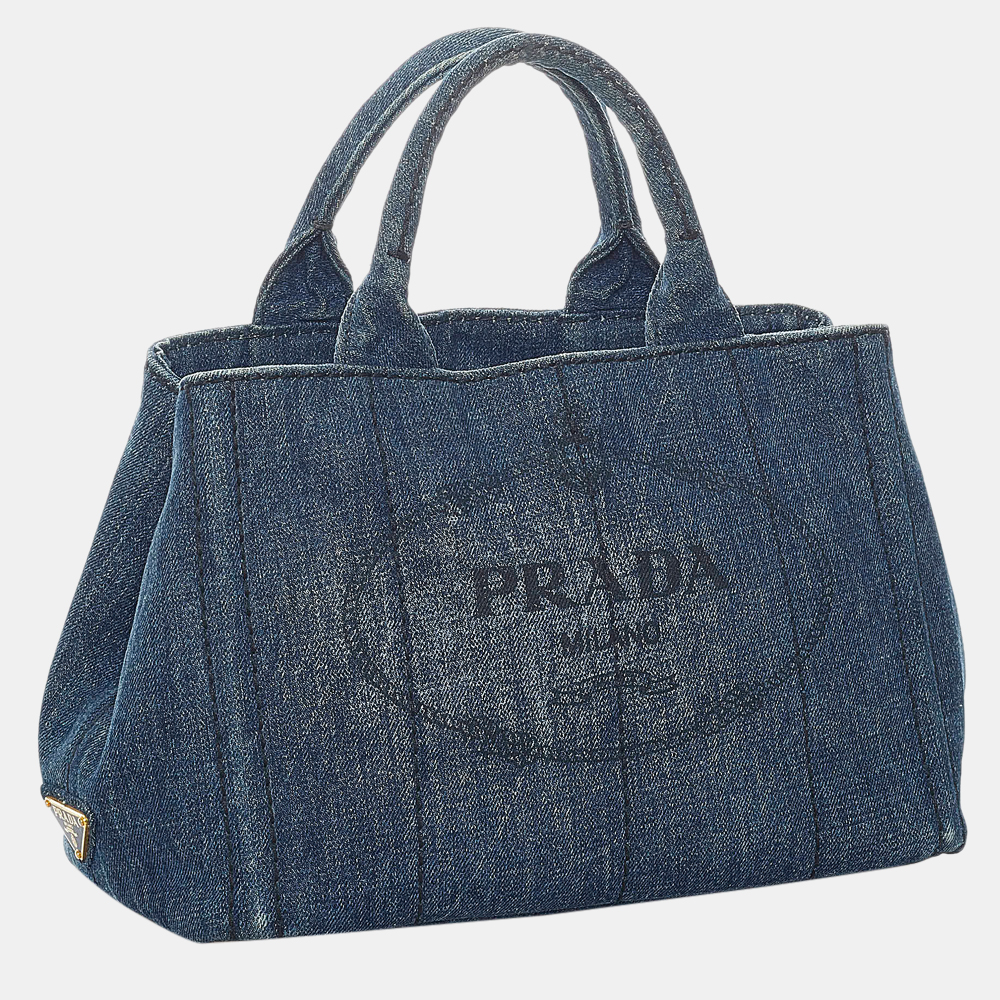 

Prada Blue Canapa Logo Denim Satchel