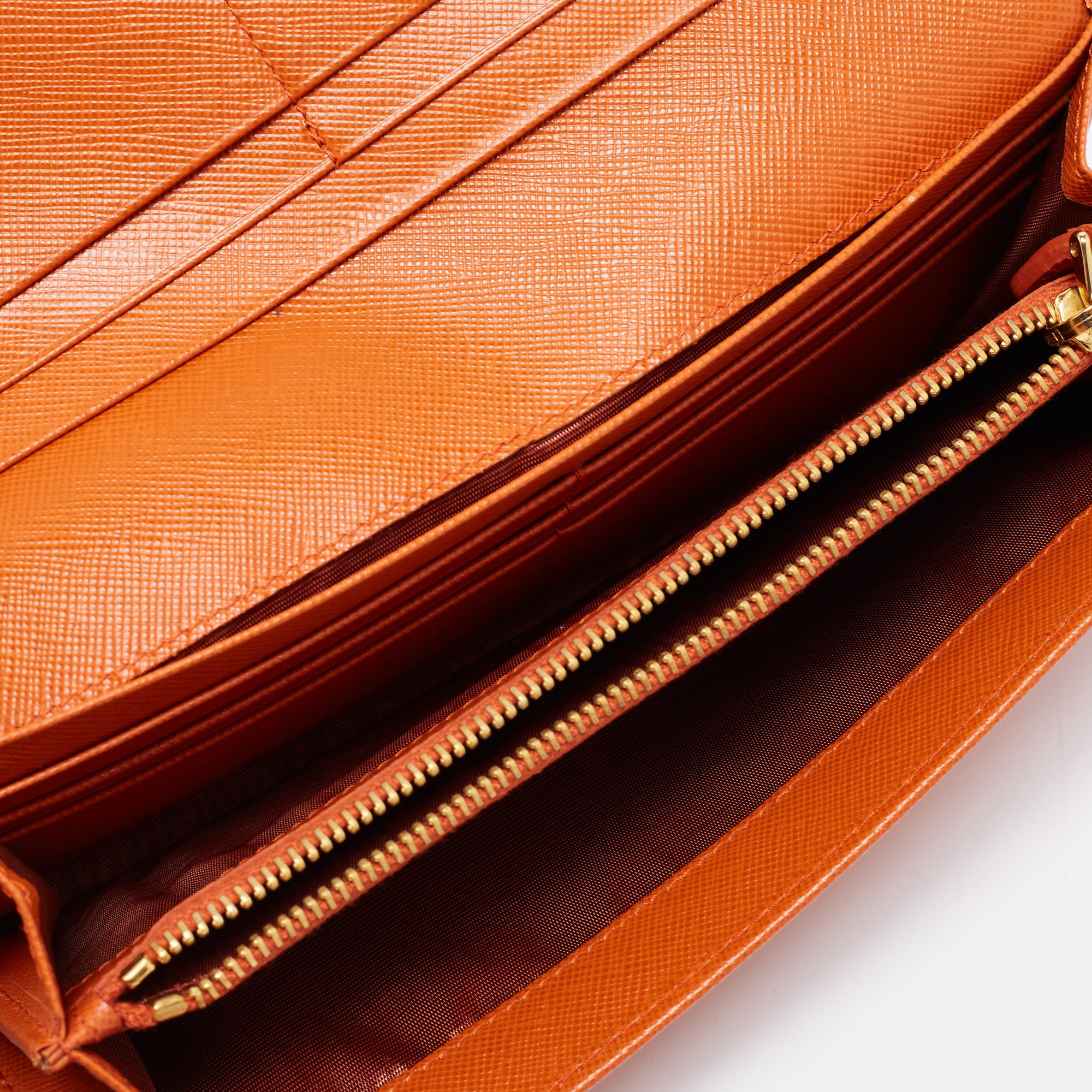 

Prada Orange Saffiano Metal Leather Flap Continental Wallet