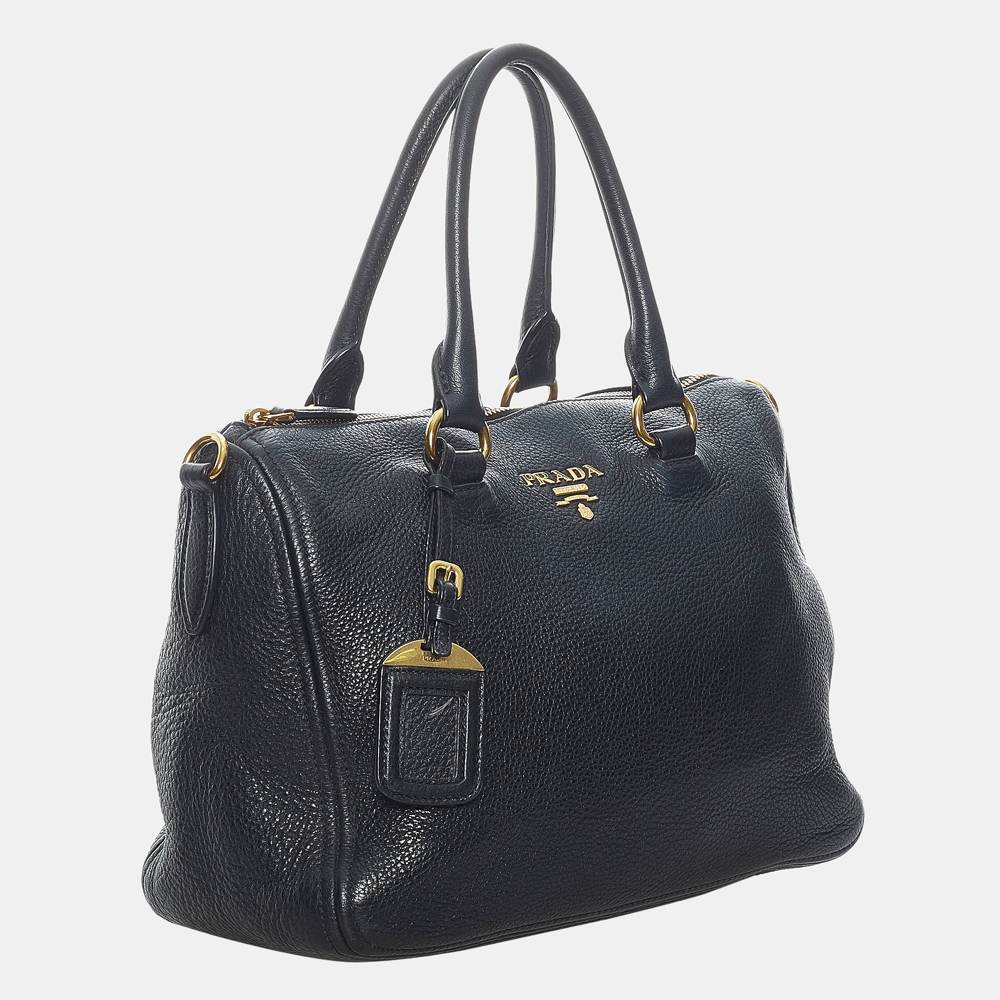 

Prada Black/Navy Blue Vitello Daino Handbag