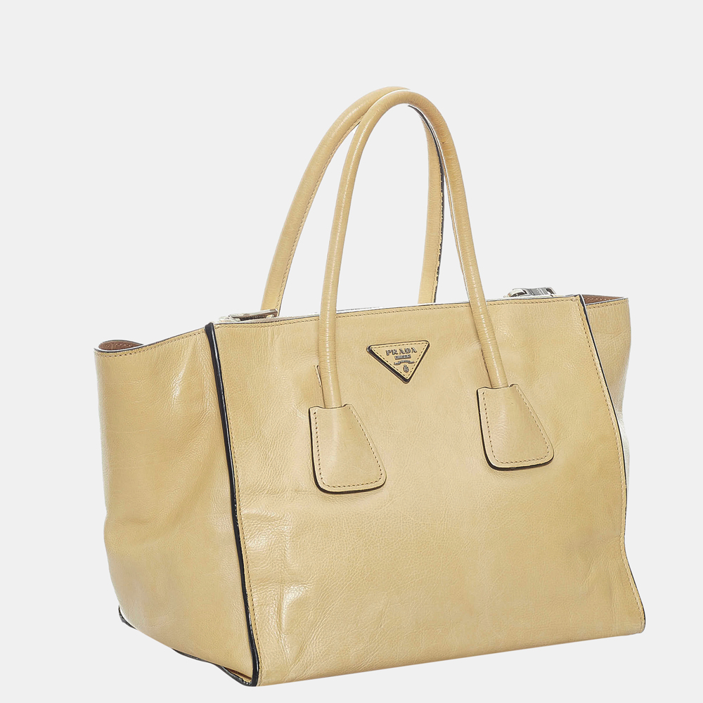 

Prada Brown/Beige Twin Pocket Leather Handbag