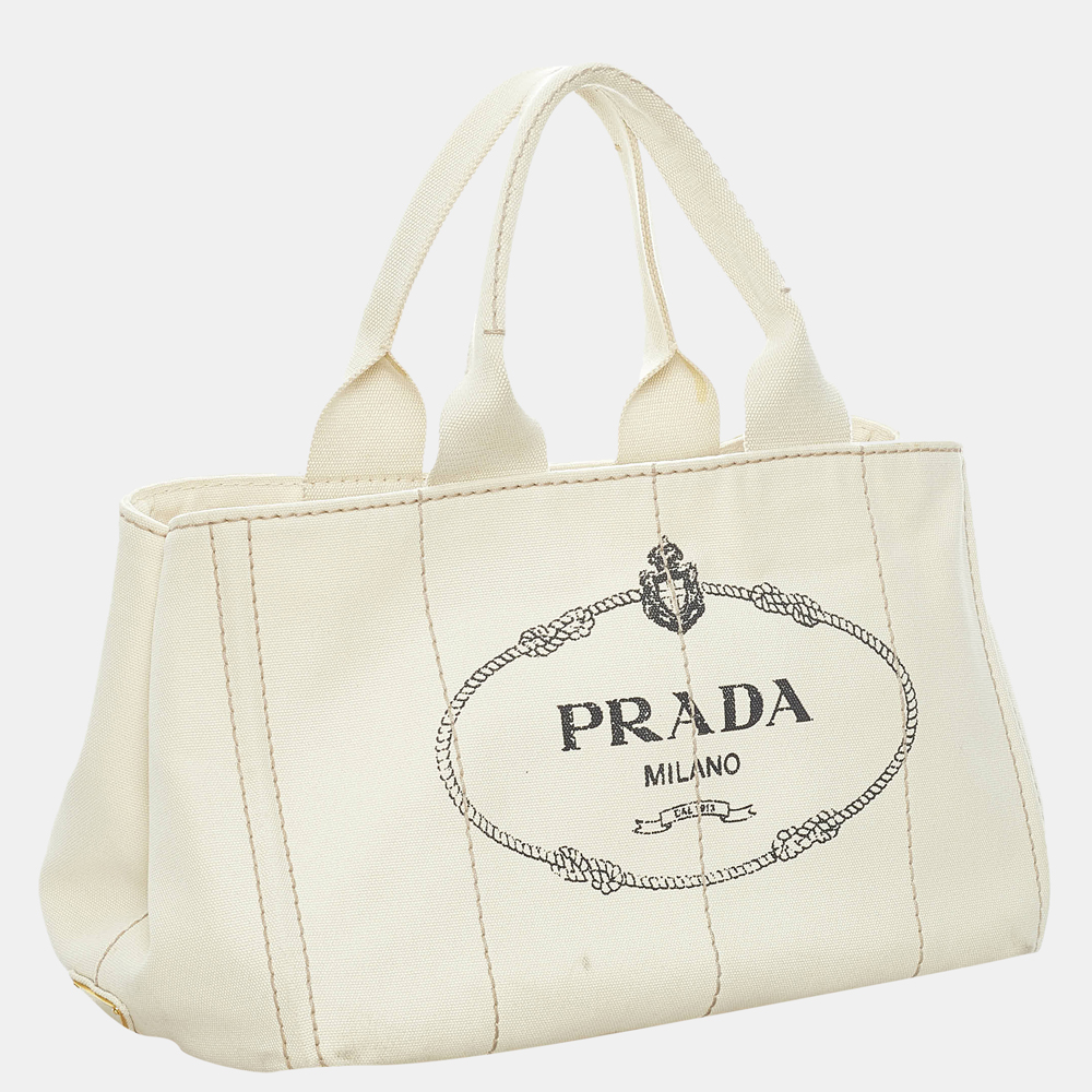 

Prada White Canapa Logo Canvas Handbag