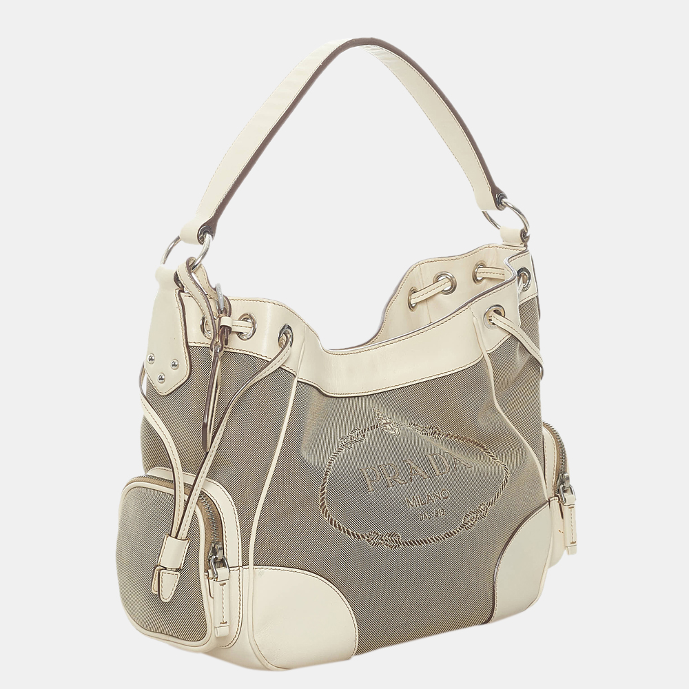 

Prada Beige/Brown/White Canapa Logo Canvas Handbag