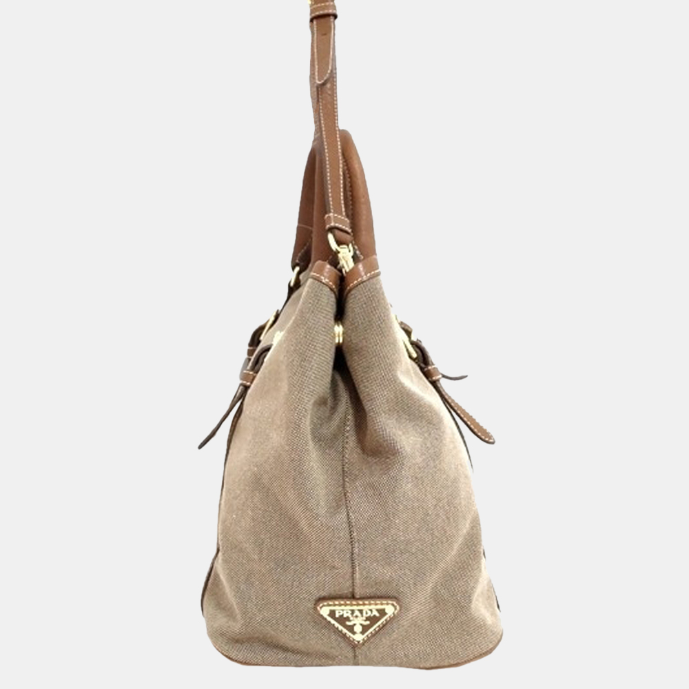 

Prada Beige/Brown Canapa Logo Canvas Satchel