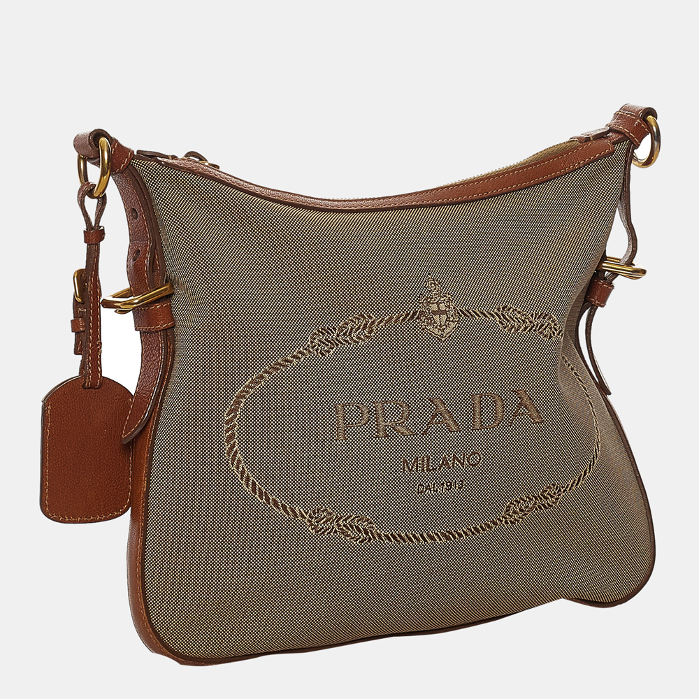 

Prada Beige/Brown Canapa Logo Crossbody Bag