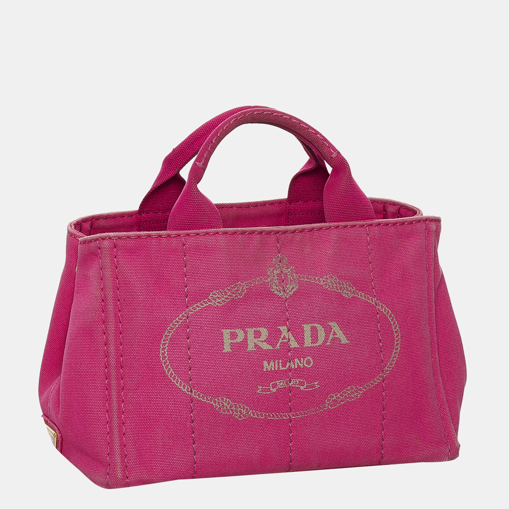 

Prada Pink Canapa Logo Canvas Satchel
